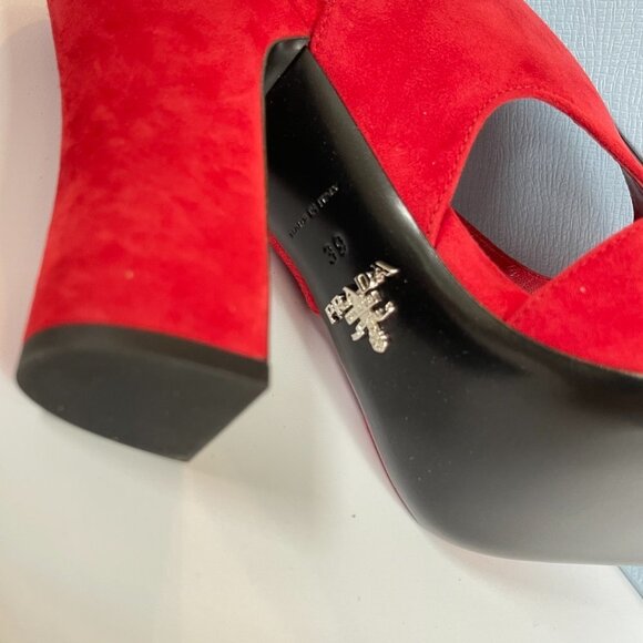 Prada Collection 1X890L Comoscio Women's Red Suede High Heel Pumps Shoes - Picture 7 of 13